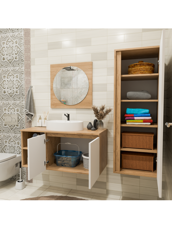 Sepet Rengi - Kumtaşı Banyo Dolabı Sepet Rengi - Kumtaşı Banyo Dolabı