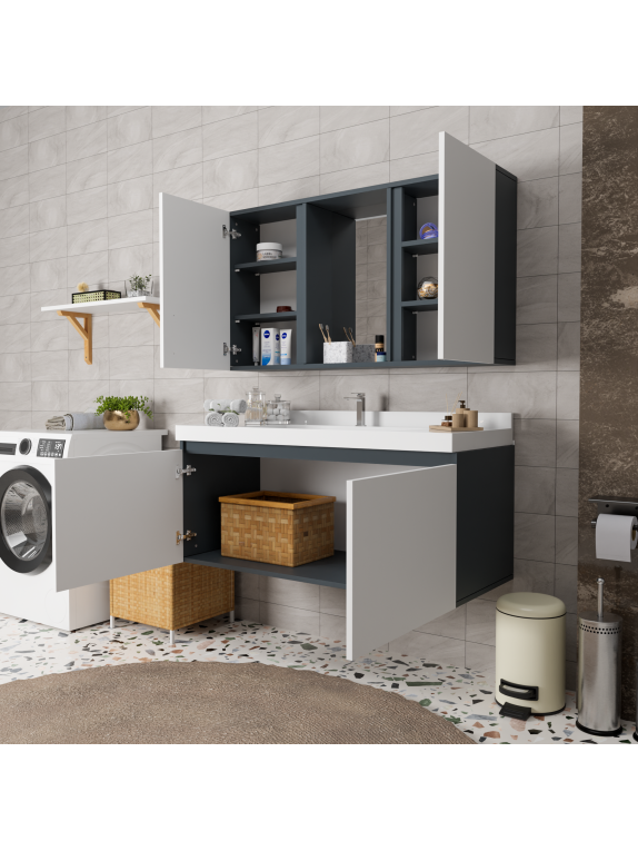 Antrasit - Beyaz Banyo Dolabı
