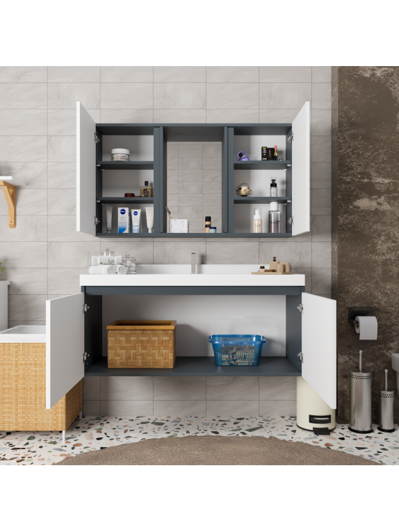 Antrasit - Beyaz Banyo Dolabı