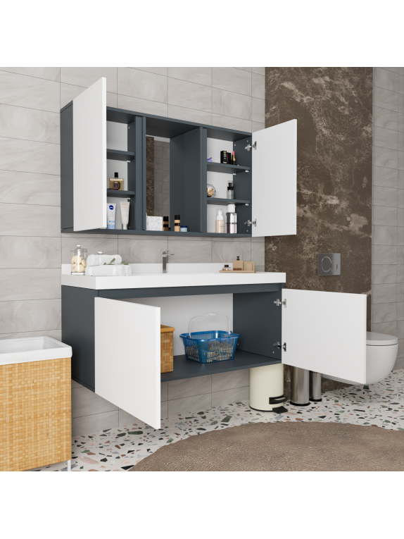 Antrasit - Beyaz Banyo Dolabı