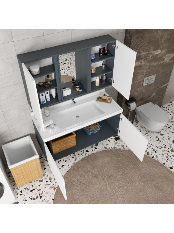 Antrasit - Beyaz Banyo Dolabı