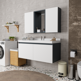 Antrasit - Beyaz Banyo Dolabı Antrasit - Beyaz Banyo Dolabı