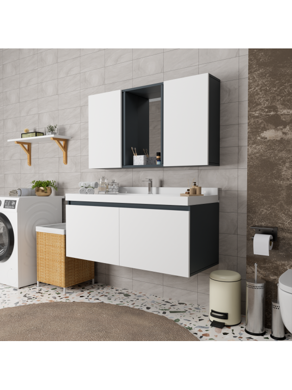 Antrasit - Beyaz Banyo Dolabı