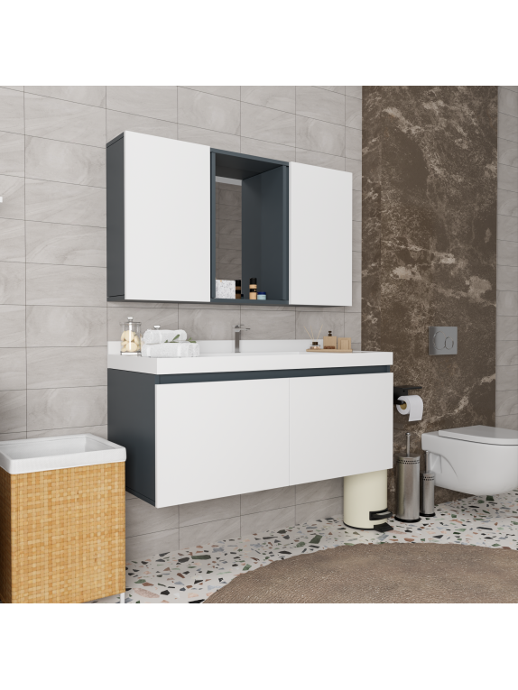 Antrasit - Beyaz Banyo Dolabı