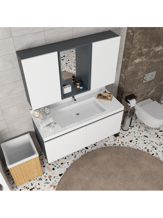 Antrasit - Beyaz Banyo Dolabı