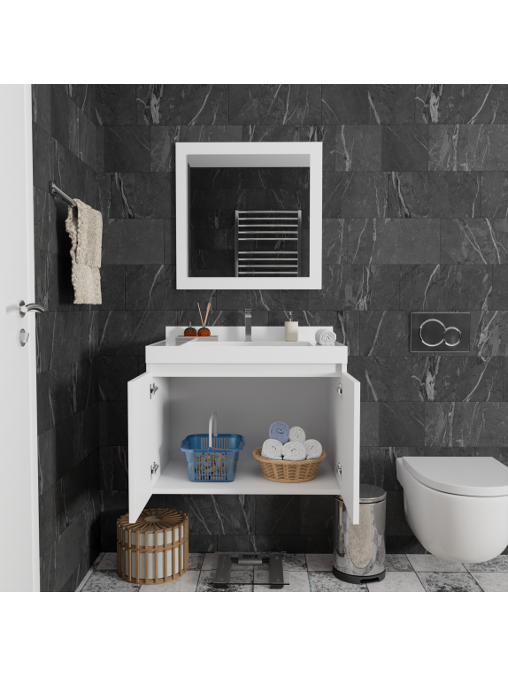 Mat Beyaz Banyo Dolabı Mat Beyaz Banyo Dolabı