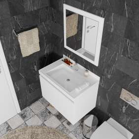 Mat Beyaz Banyo Dolabı Mat Beyaz Banyo Dolabı